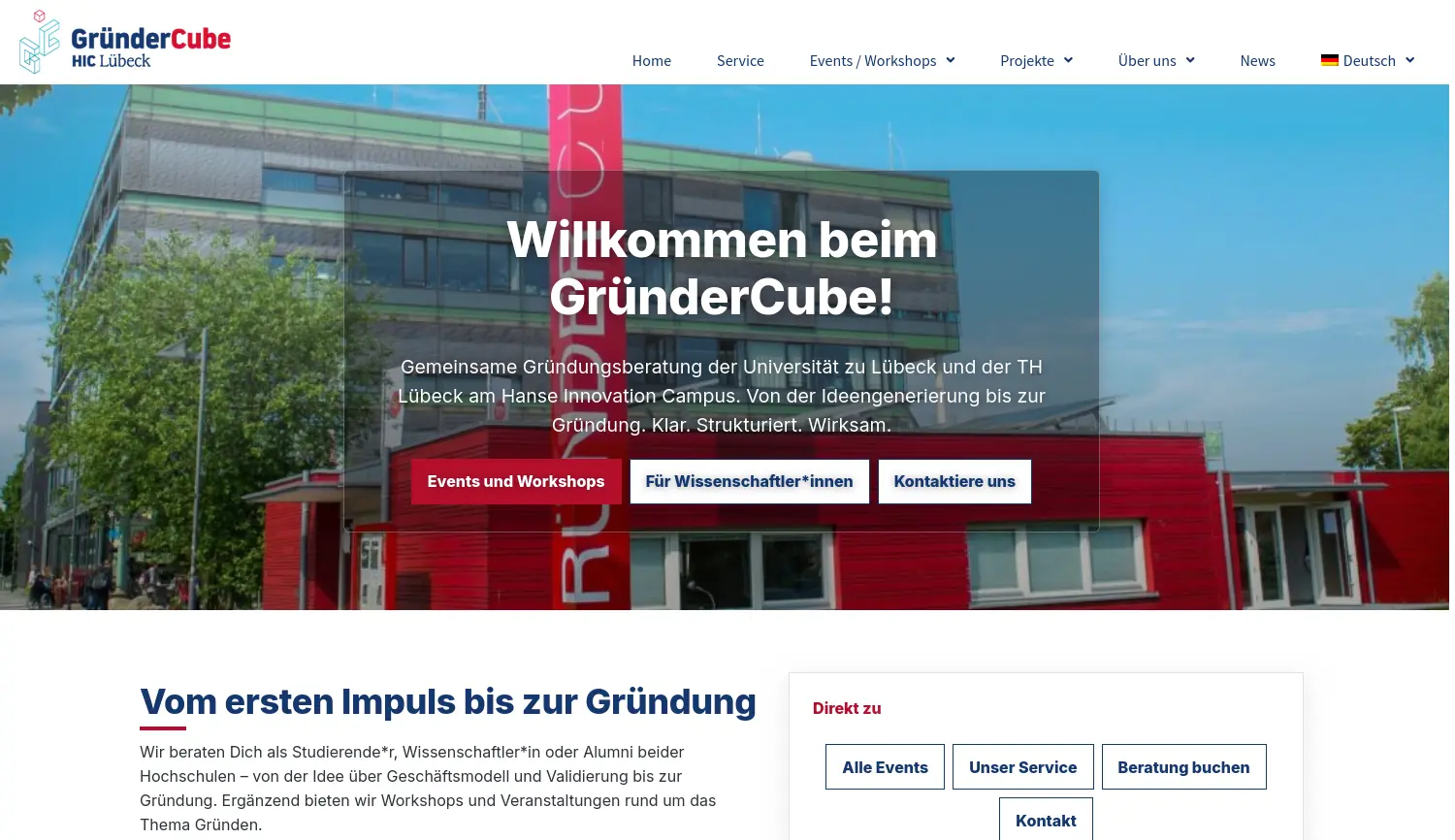 Website der Firma GründerCube
