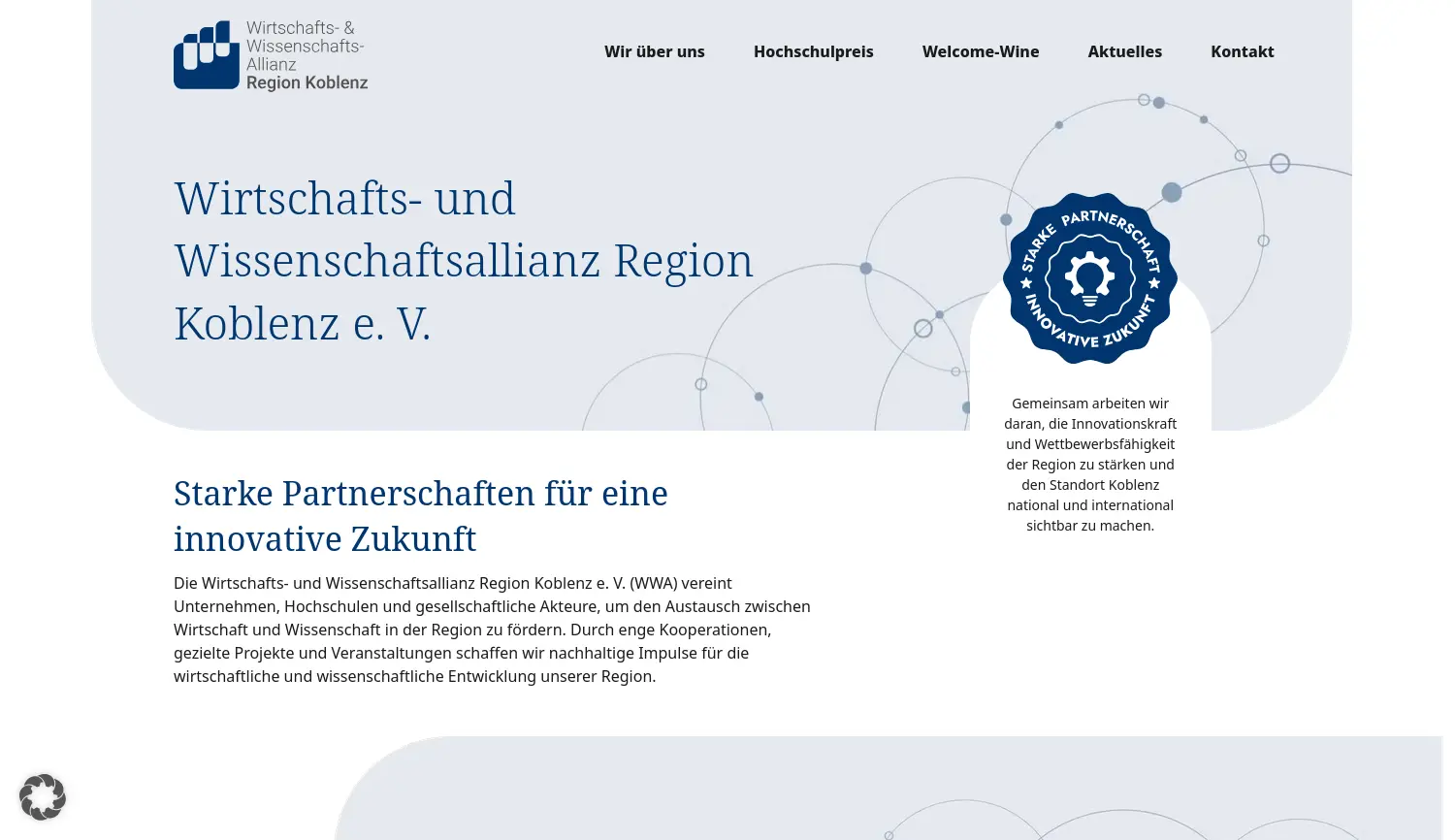 Website der Firma Wirtschafts- und Wissenschaftsallianz Region Koblenz e. V.