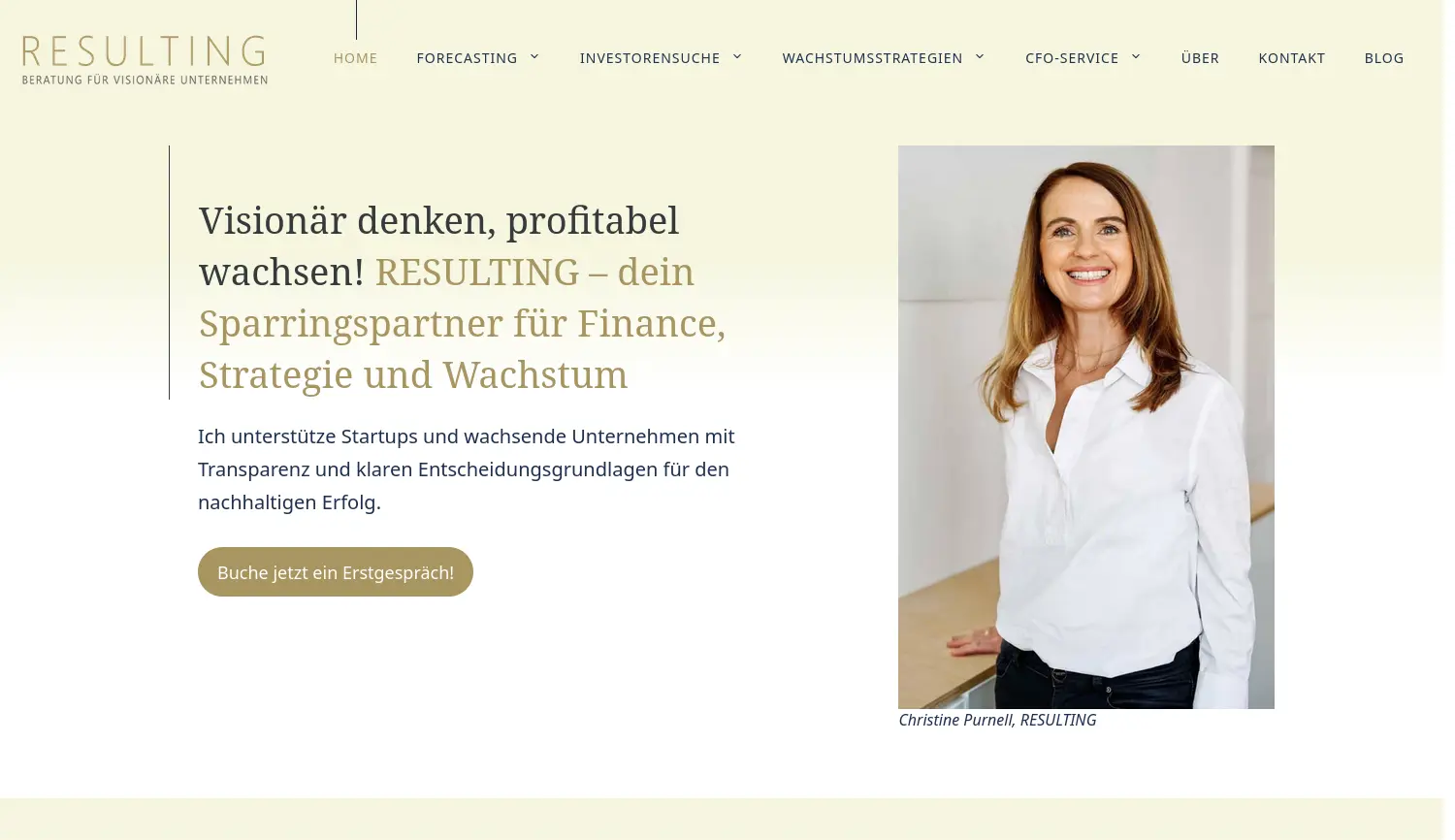 Website der Firma RESULTING Beratung für visionäre Unternehmen (Christine Purnell)
