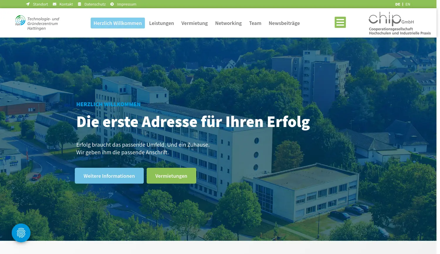 Website der Firma chip GmbH (Cooperationsgesellschaft Hochschulen und Industrielle Praxis)