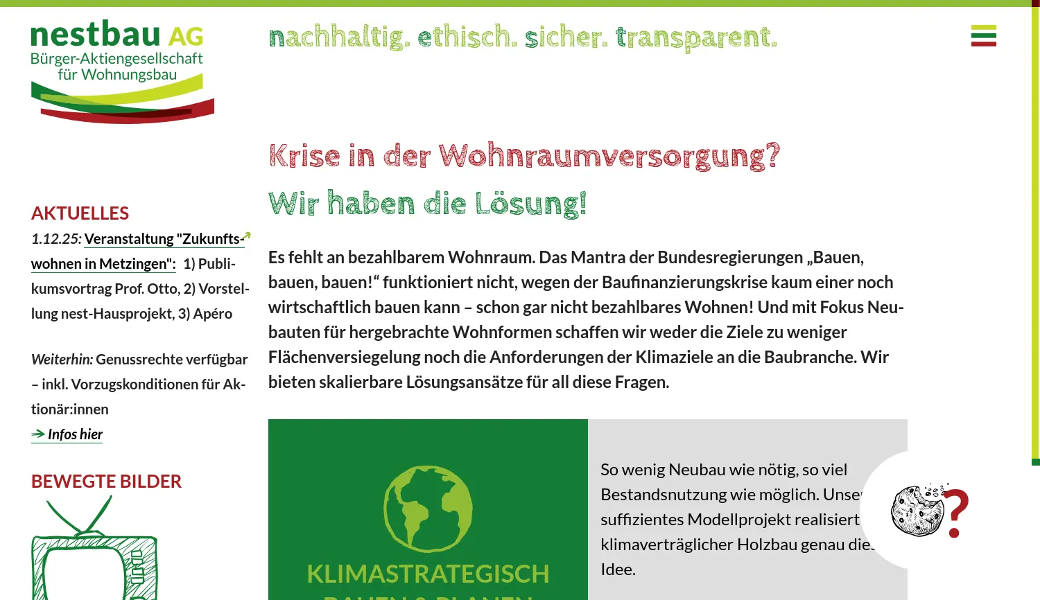 Website der Firma n.e.s.t. Bauprojektierung und Vermietung AG
