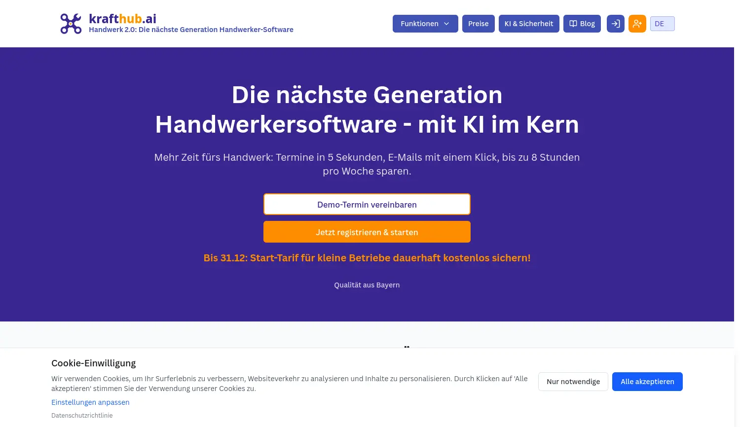 Website der Firma Krafthub GmbH