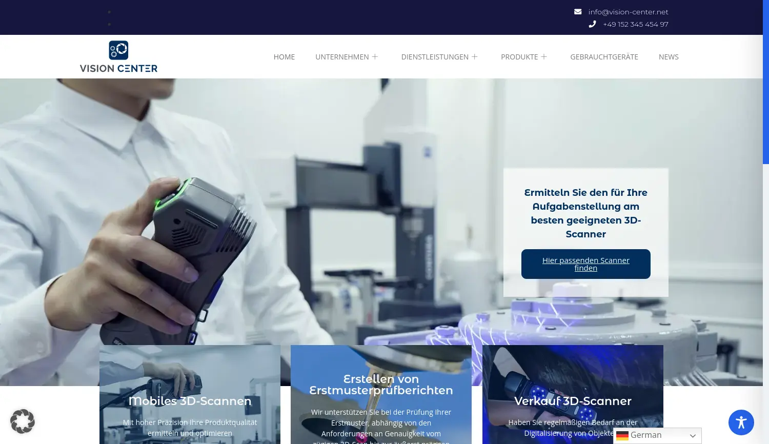 Website der Firma Vision Center GmbH
