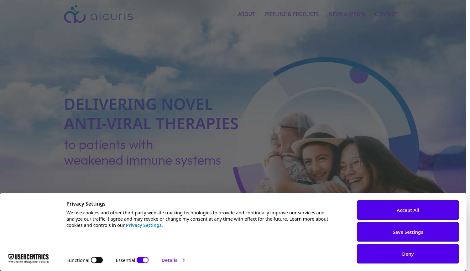 Website der Firma AiCuris Anti-infective Cures AG