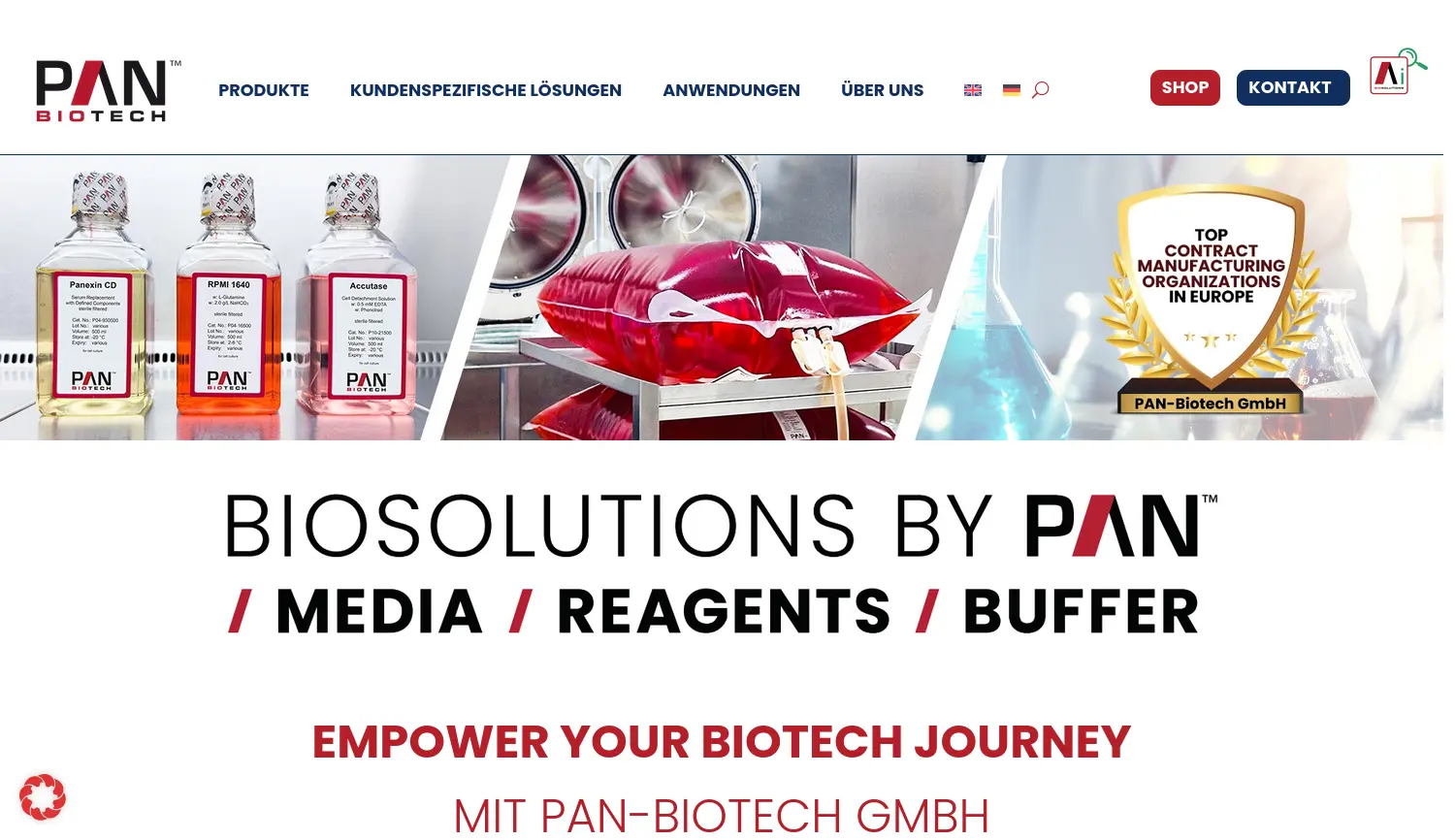 Website der Firma PAN-Biotech GmbH
