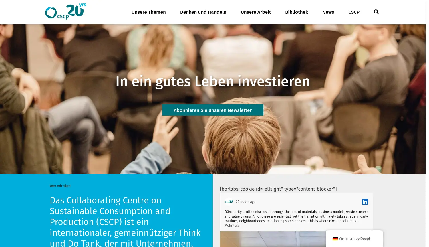 Website der Firma Collaborating Centre on Sustainable Consumption and Production gGmbH