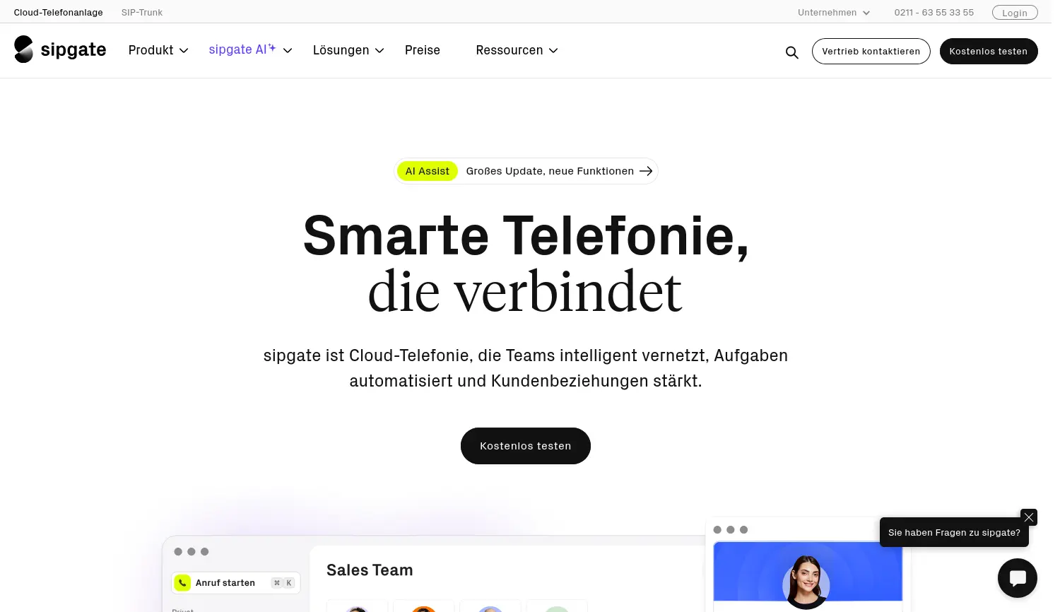 Website der Firma sipgate GmbH