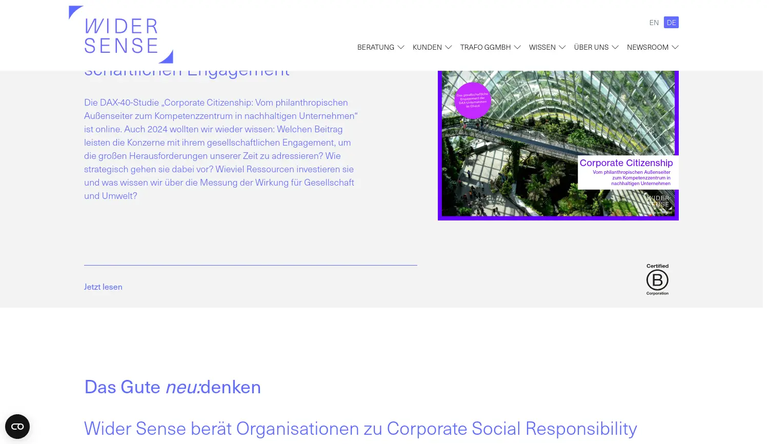 Website der Firma Wider Sense GmbH