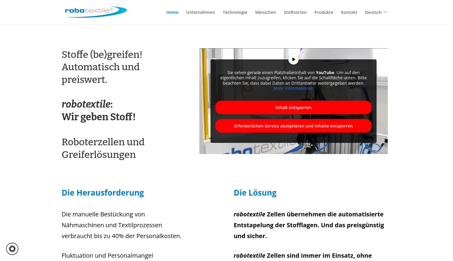 Website der Firma Robotextile GmbH