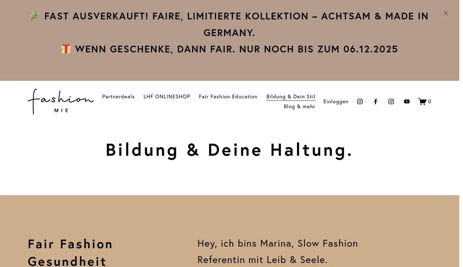 Website der Firma Marina Rajkovic fashionMIE eco-onlineshop