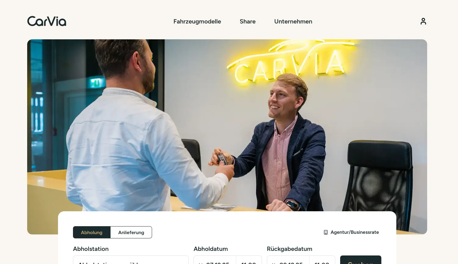 Website der Firma CarVia GmbH