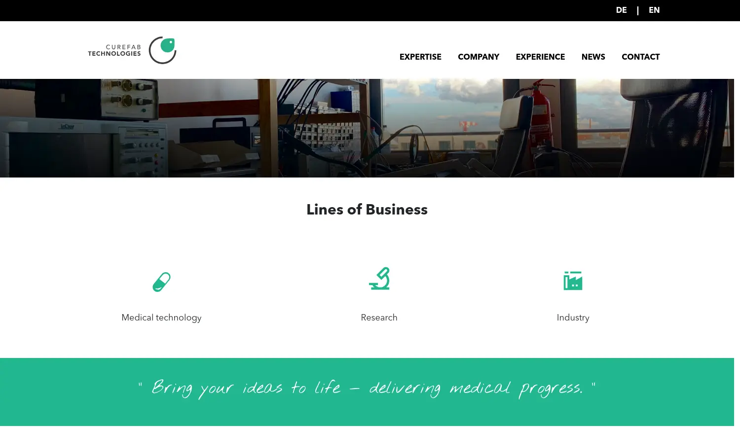 Website der Firma Curefab Technologies GmbH