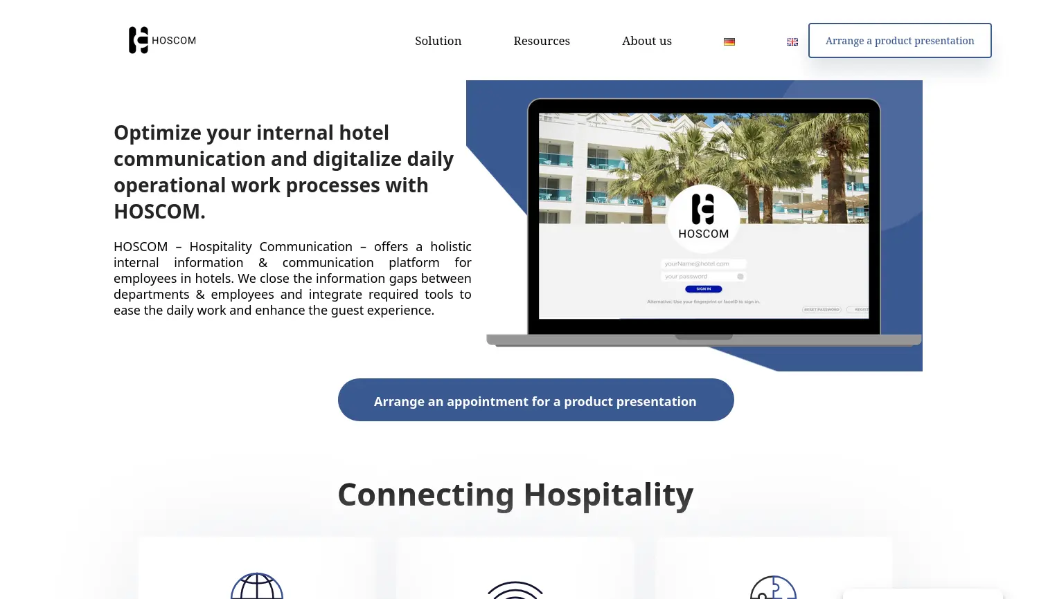 Website der Firma Hospitality Communication GmbH