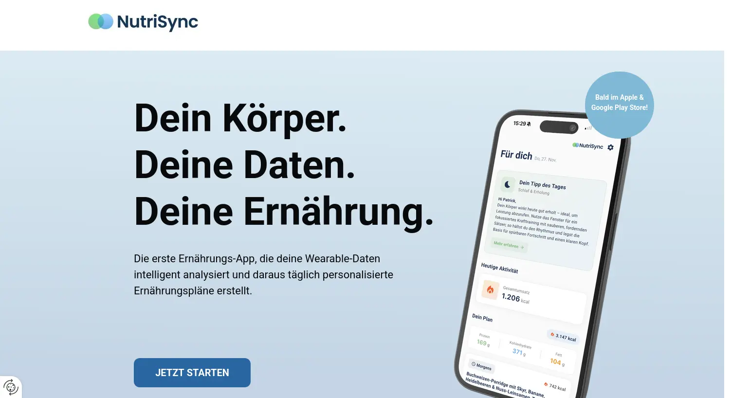 Website der Firma NutriSync GmbH