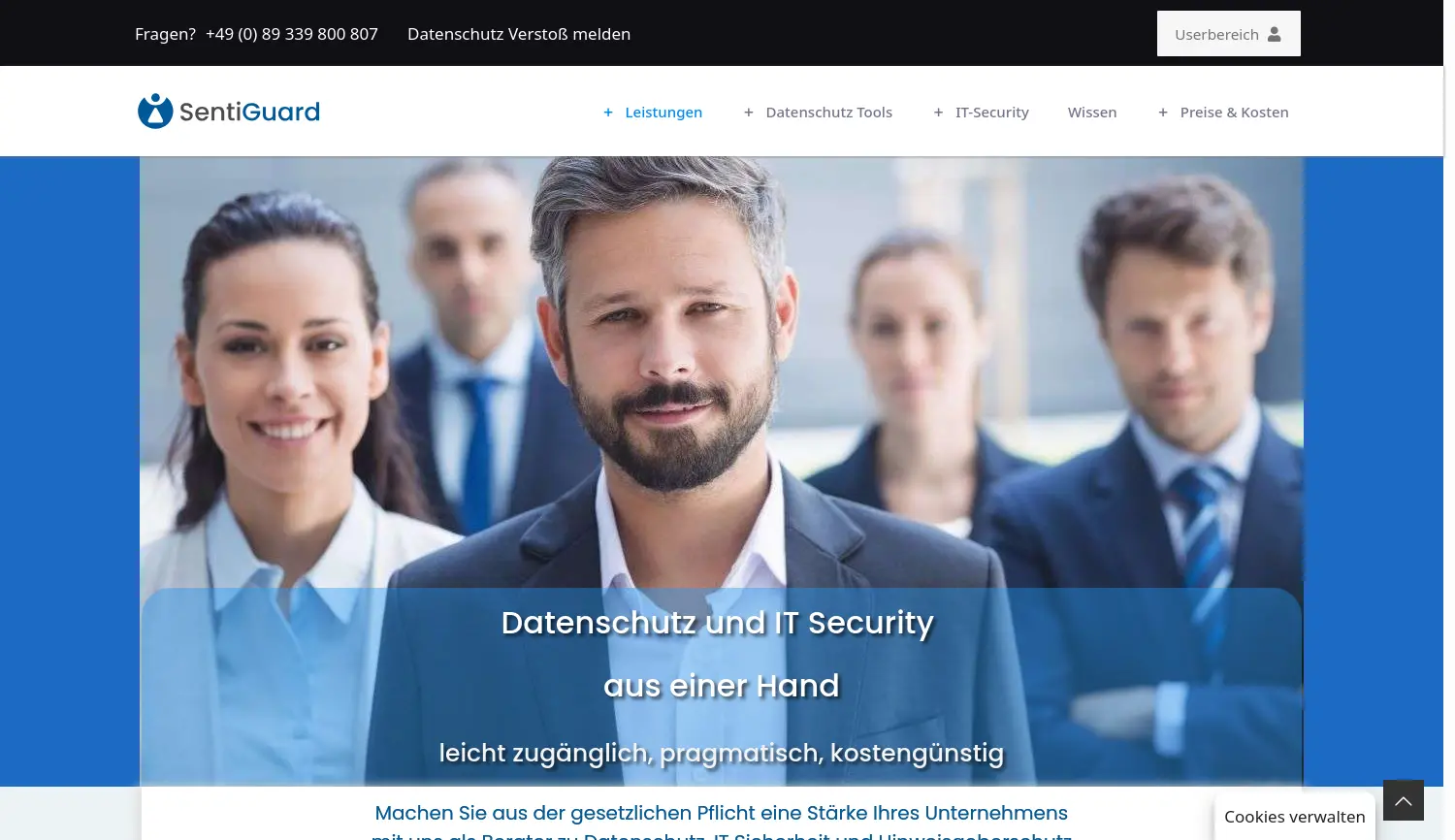 Website der Firma Sentiguard Datenschutz GmbH & Co. KG