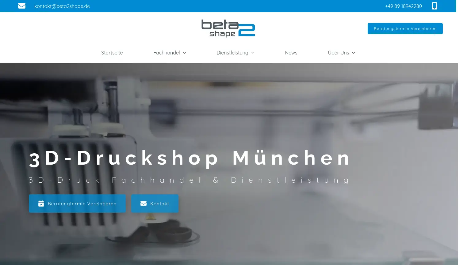 Website der Firma Beta2Shape GmbH