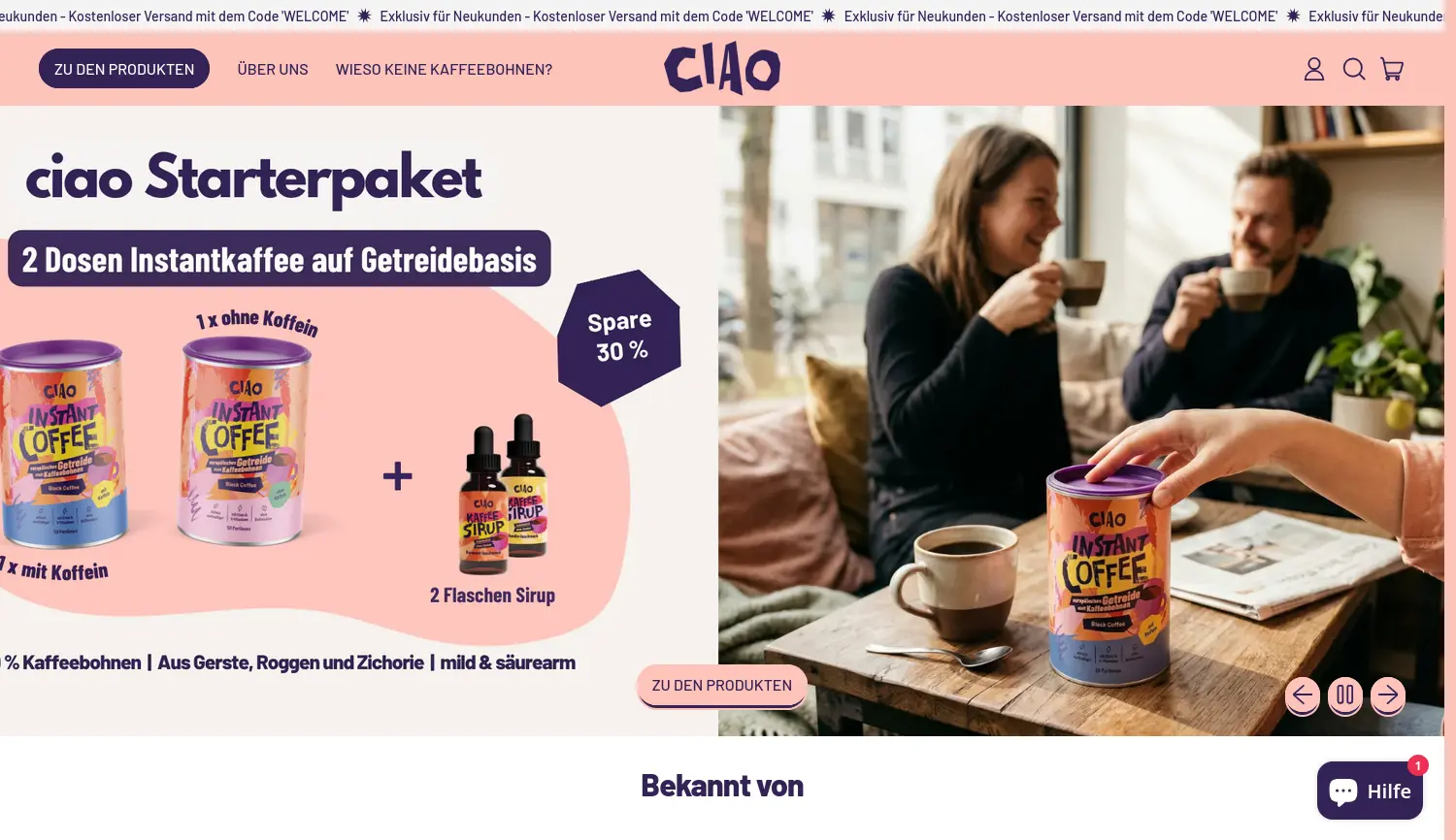 Website der Firma ciao coffee