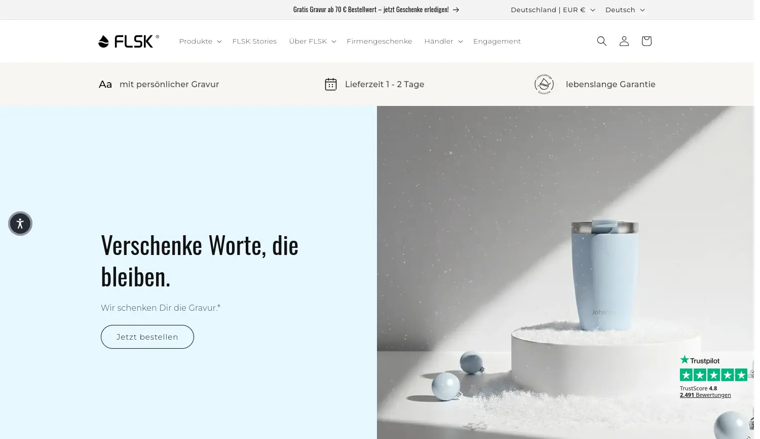 Website der Firma FLSK Products