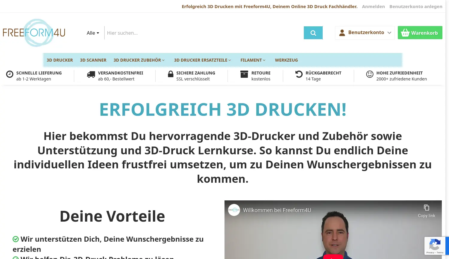 Website der Firma Freeform4U GmbH