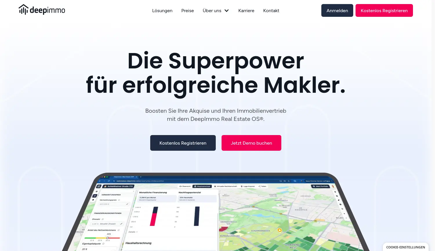 Website der Firma DeepImmo GmbH