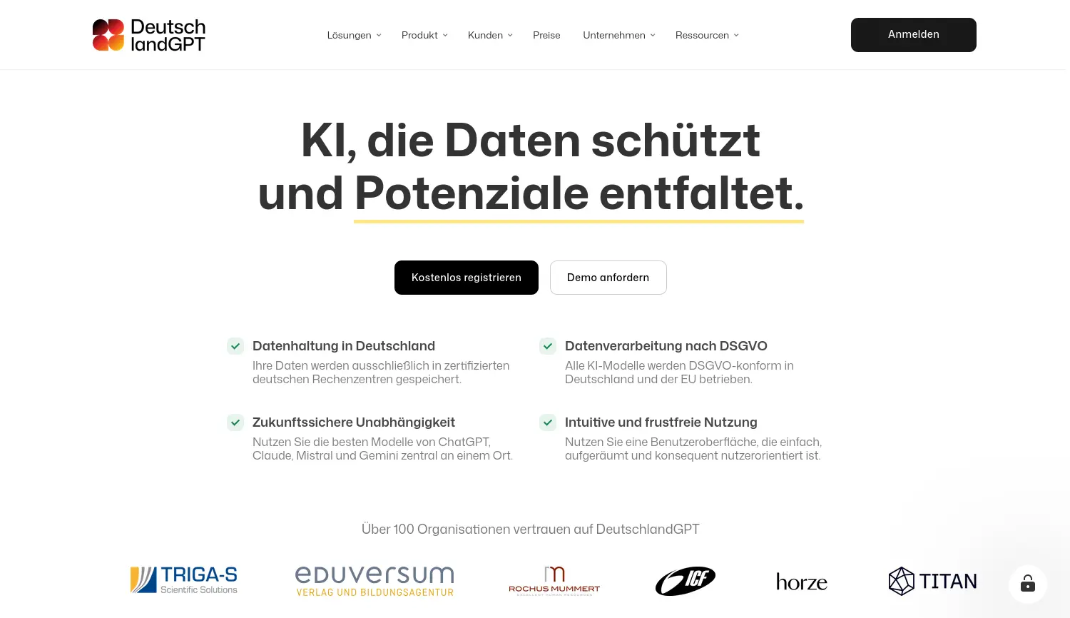 Website der Firma DeutschlandGPT GmbH