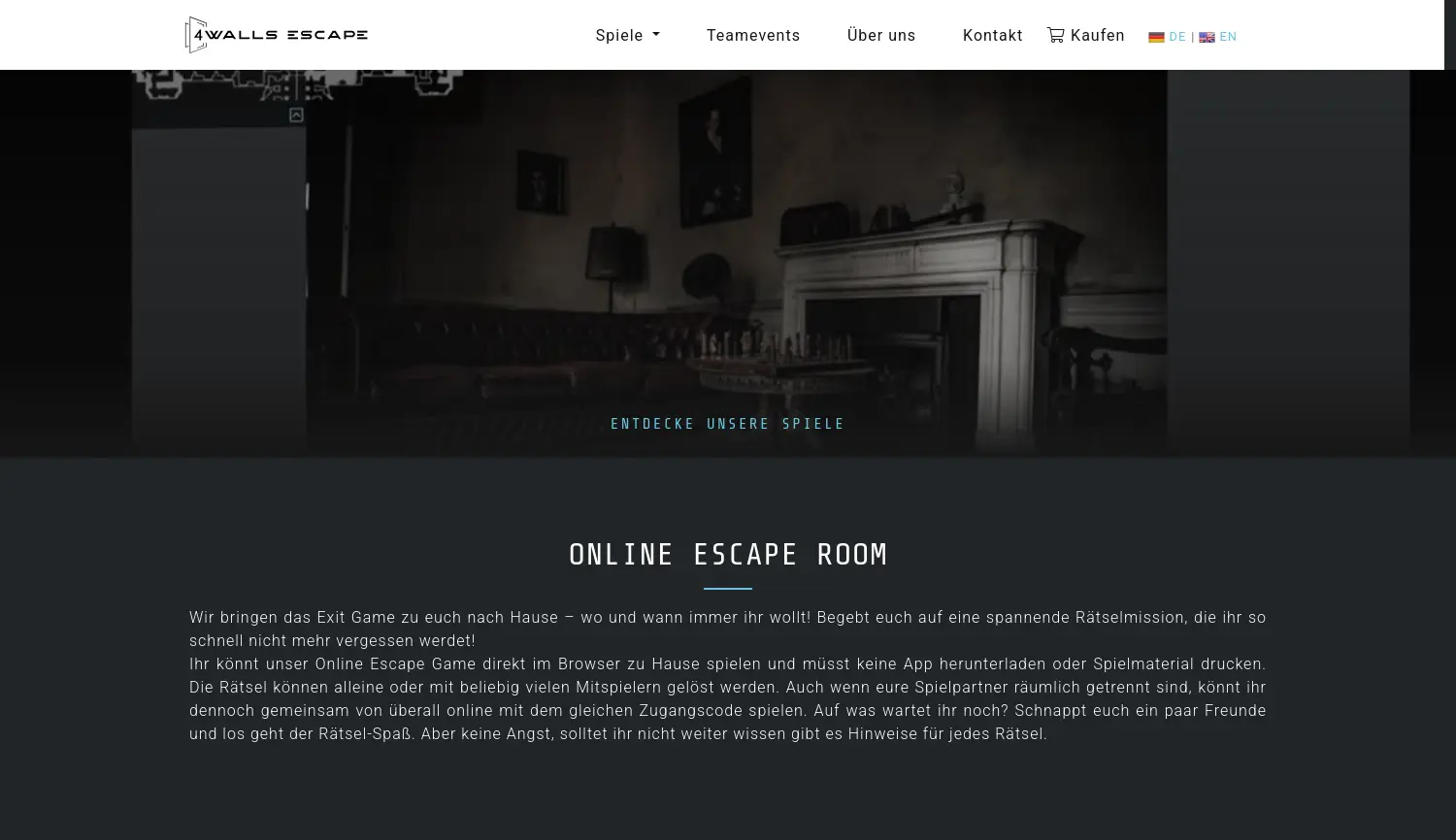 Website der Firma 4Walls Escape