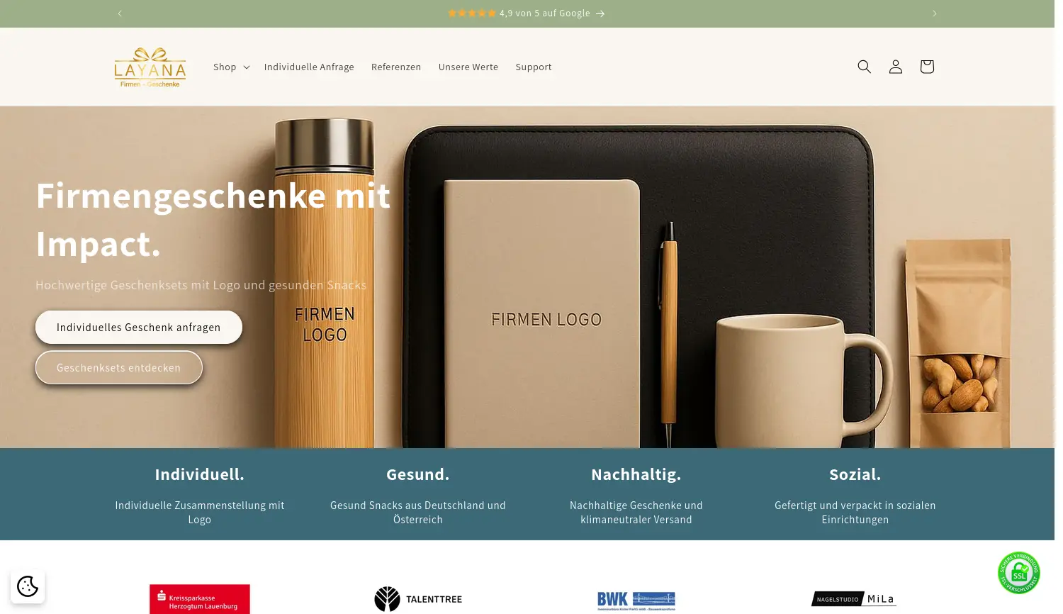 Website der Firma Layana® Life GmbH