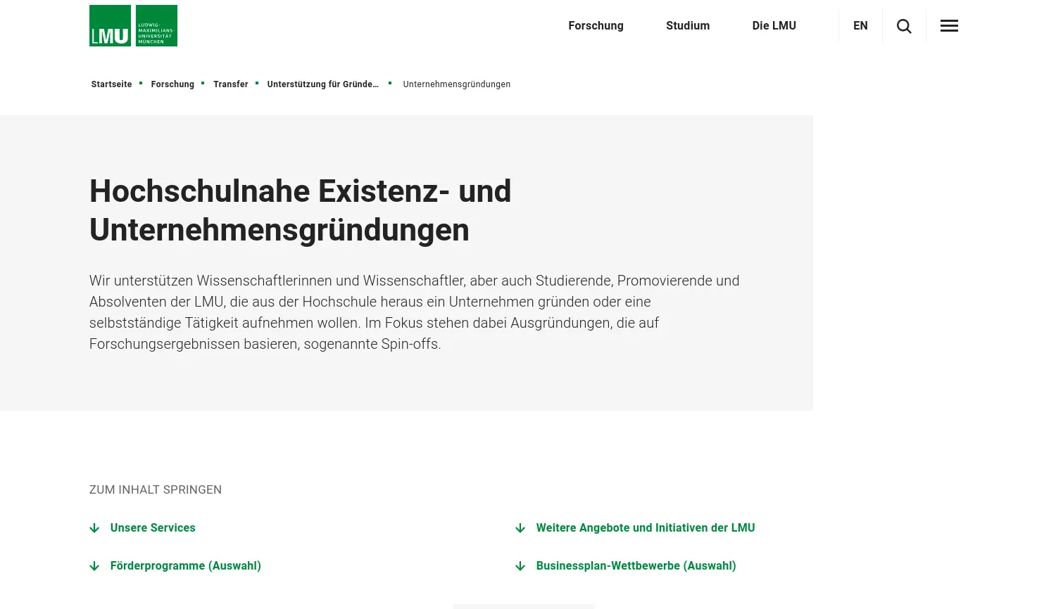 Website der Firma Ludwig-Maximilians-Universität München