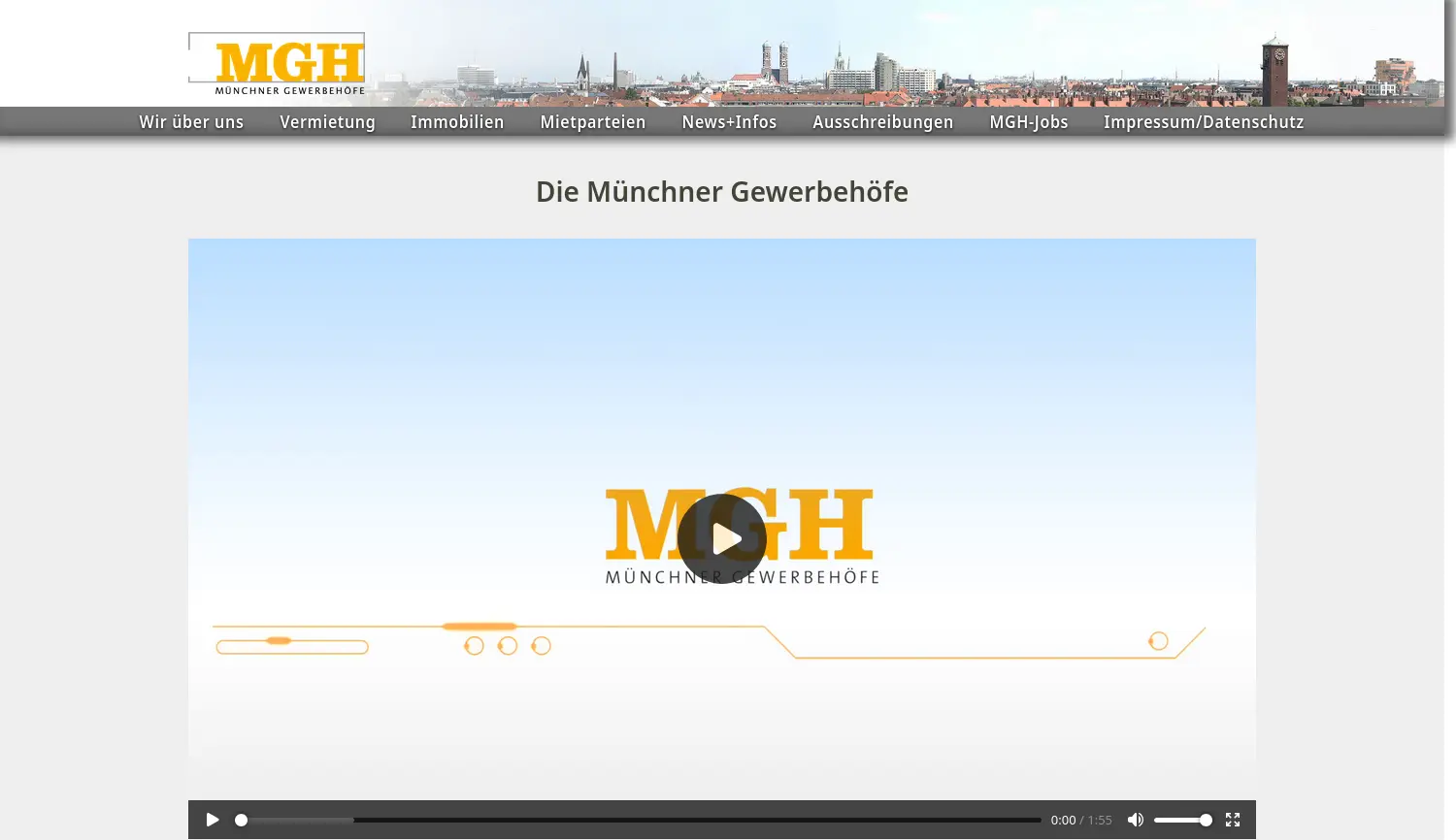 Website der Firma MGH Münchner Gewerbehof- und Technologiezentrumsgesellschaft mbH