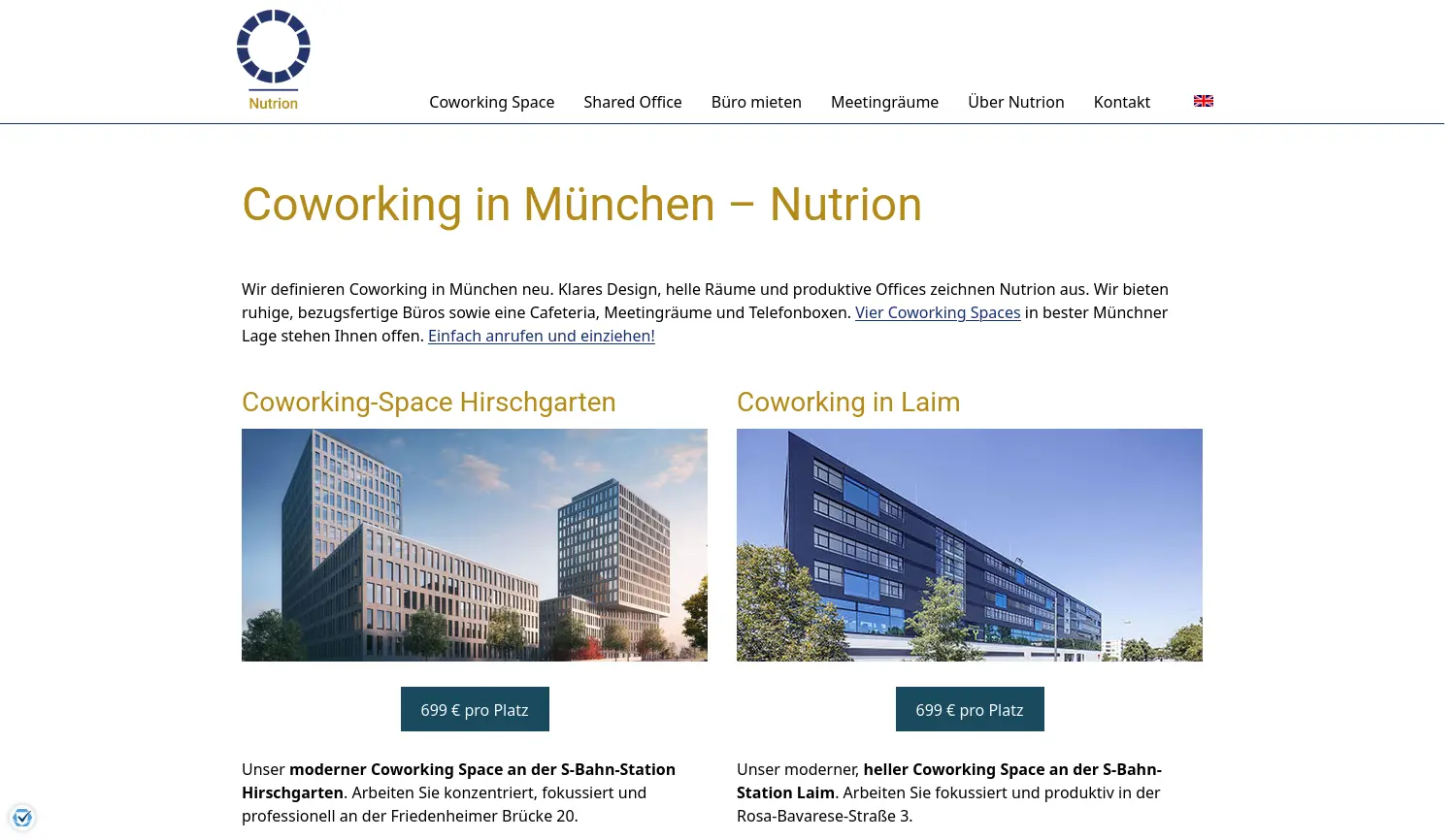 Website der Firma Nutrion GmbH