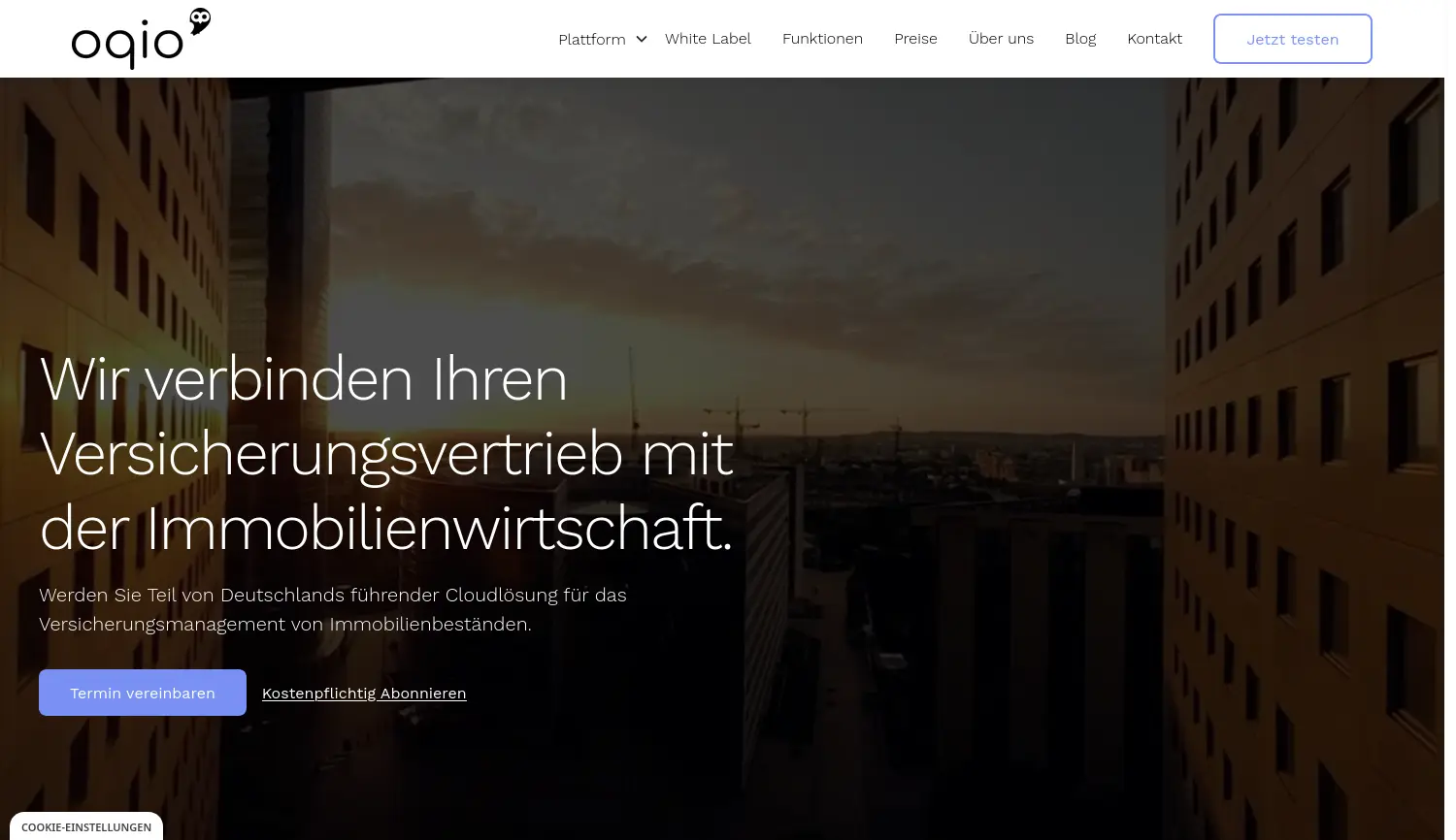 Website der Firma oqio GmbH