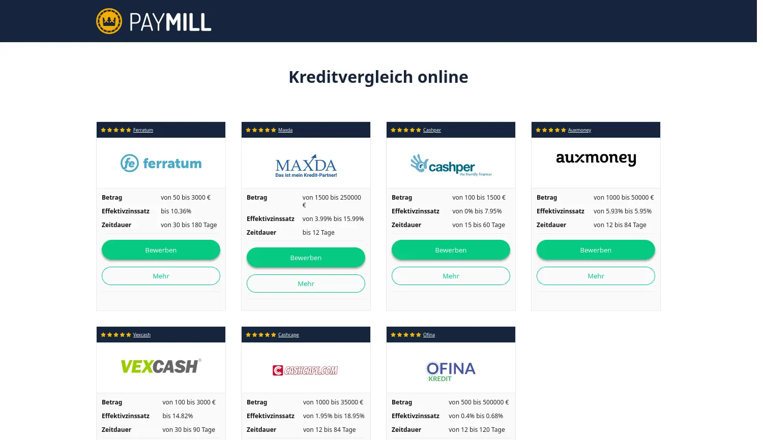 Website der Firma Paymill.de