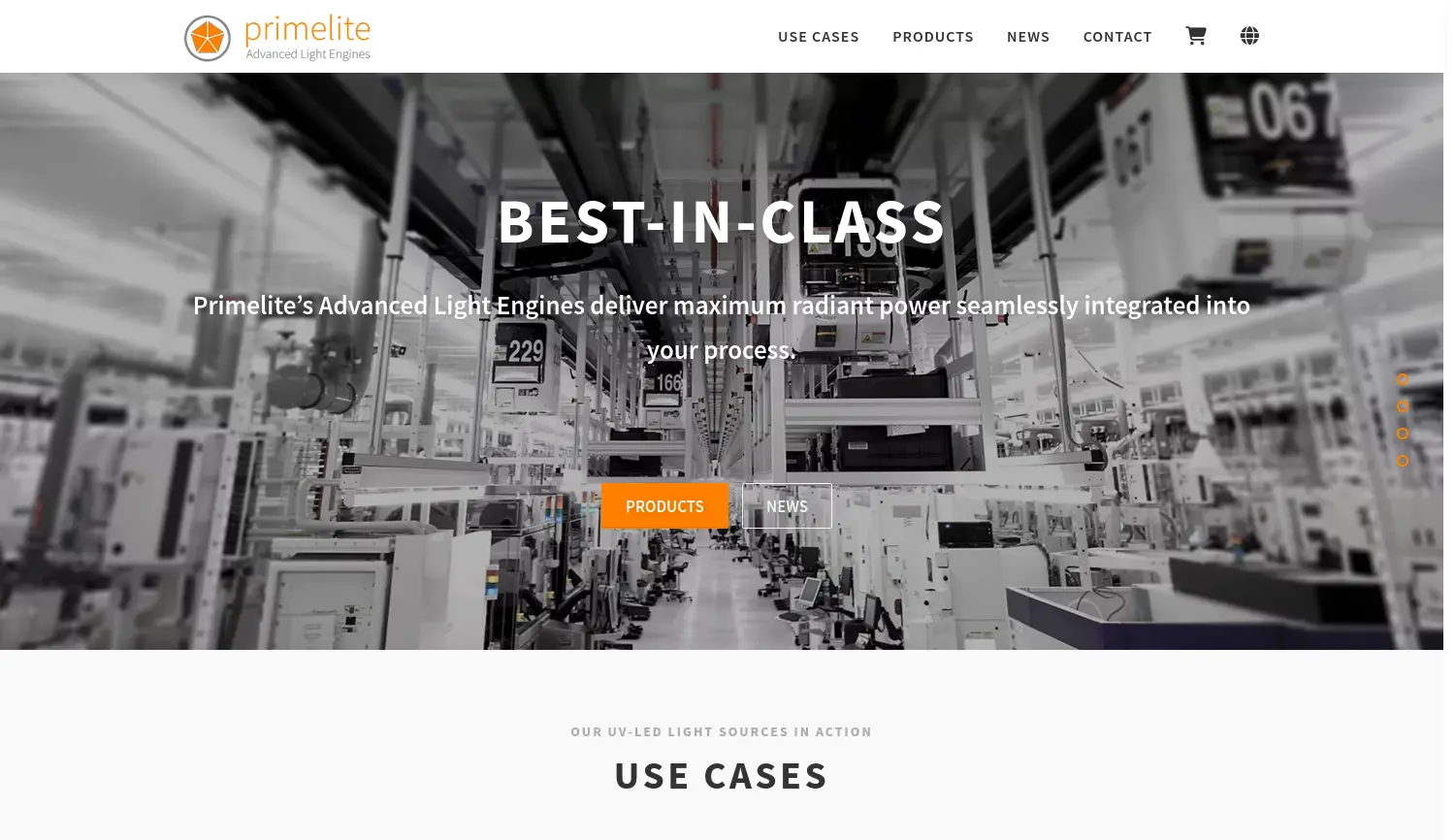 Website der Firma Primelite GmbH