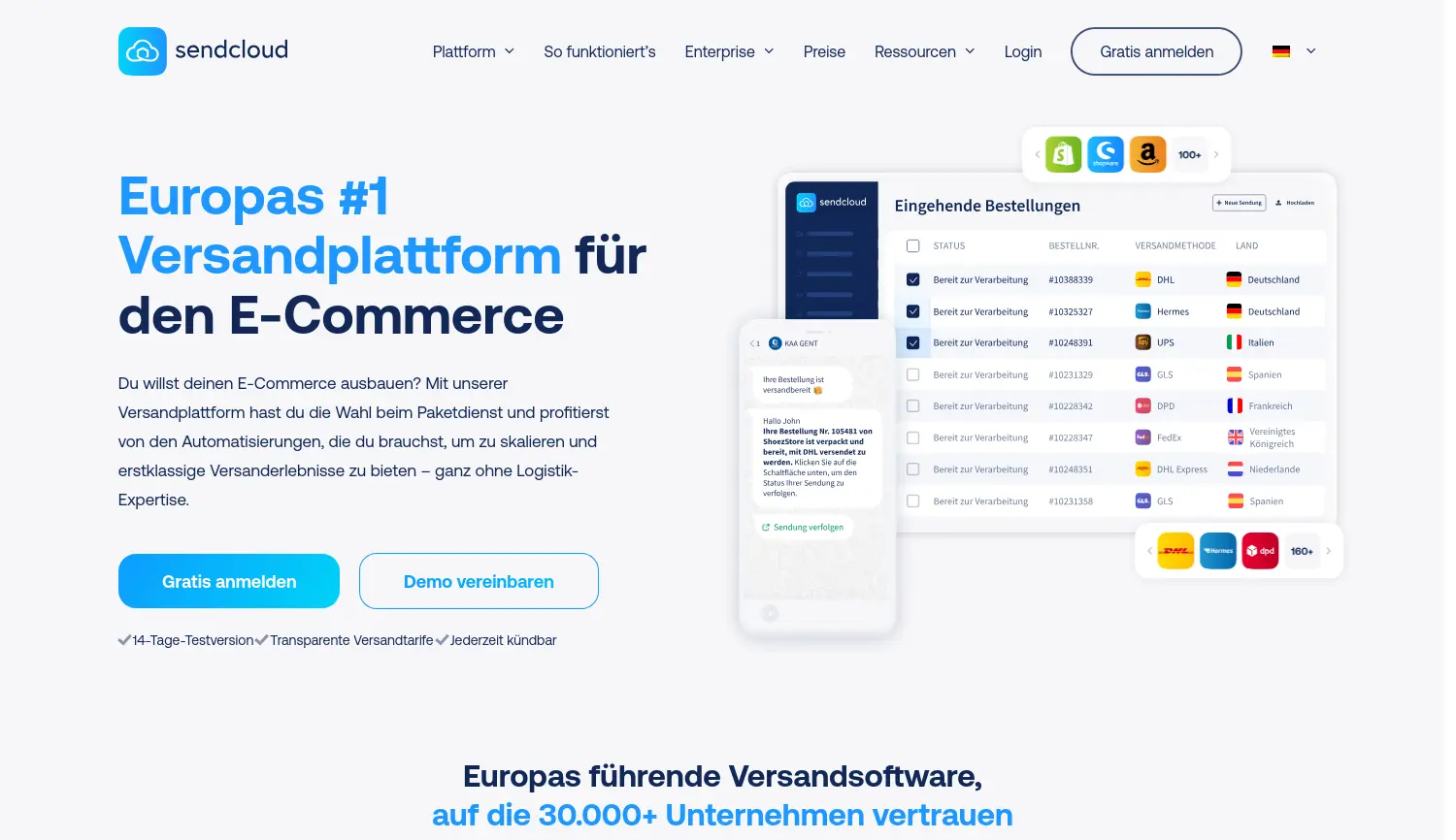 Website der Firma Sendcloud GmbH