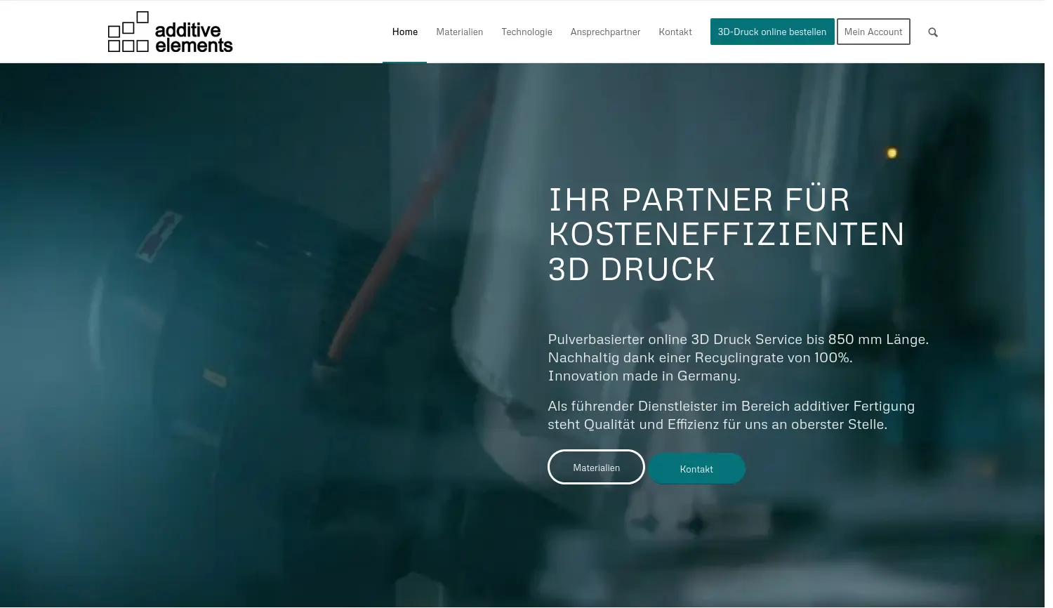Website der Firma additive elements GmbH