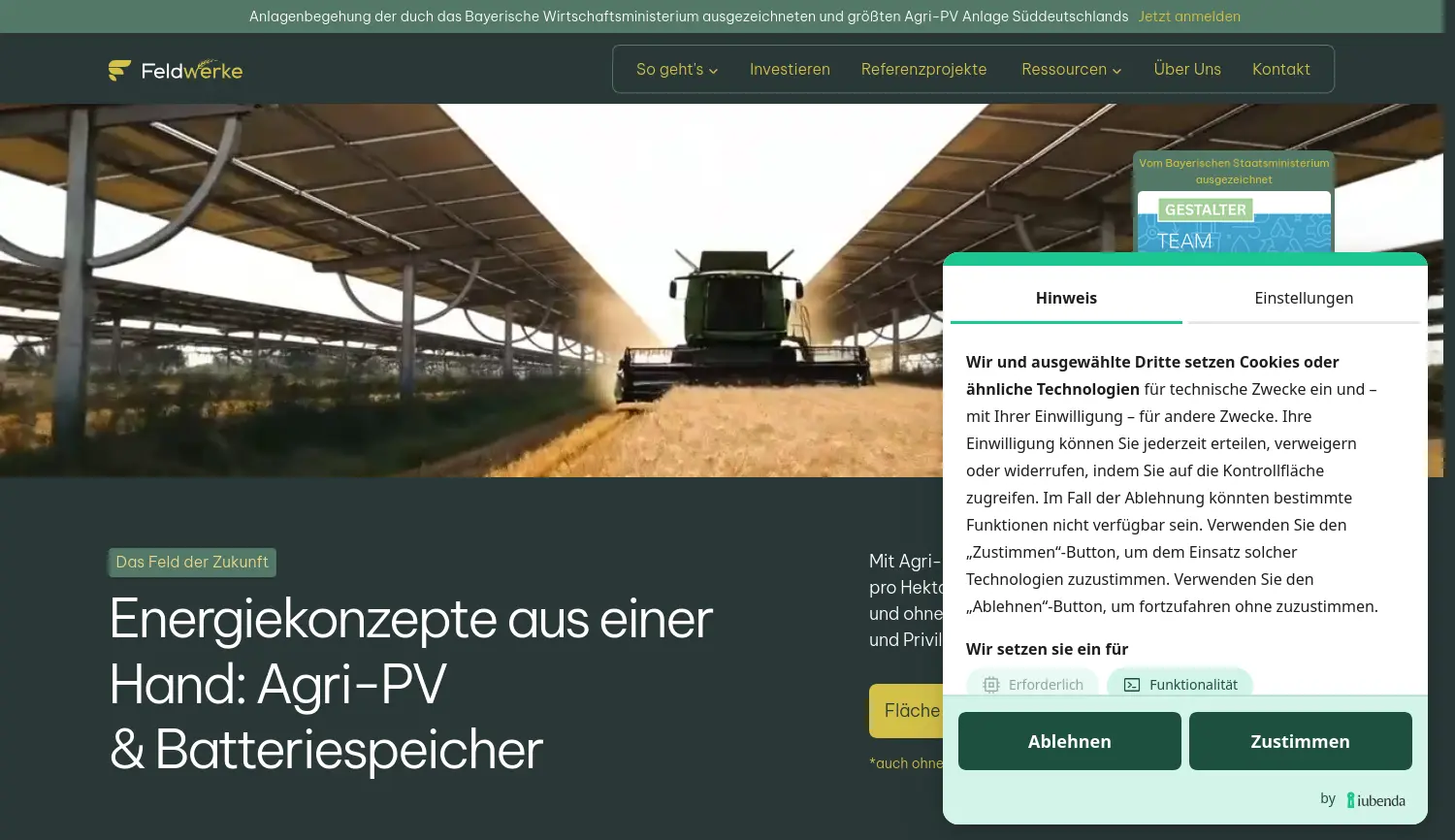 Website der Firma Feldwerke GmbH