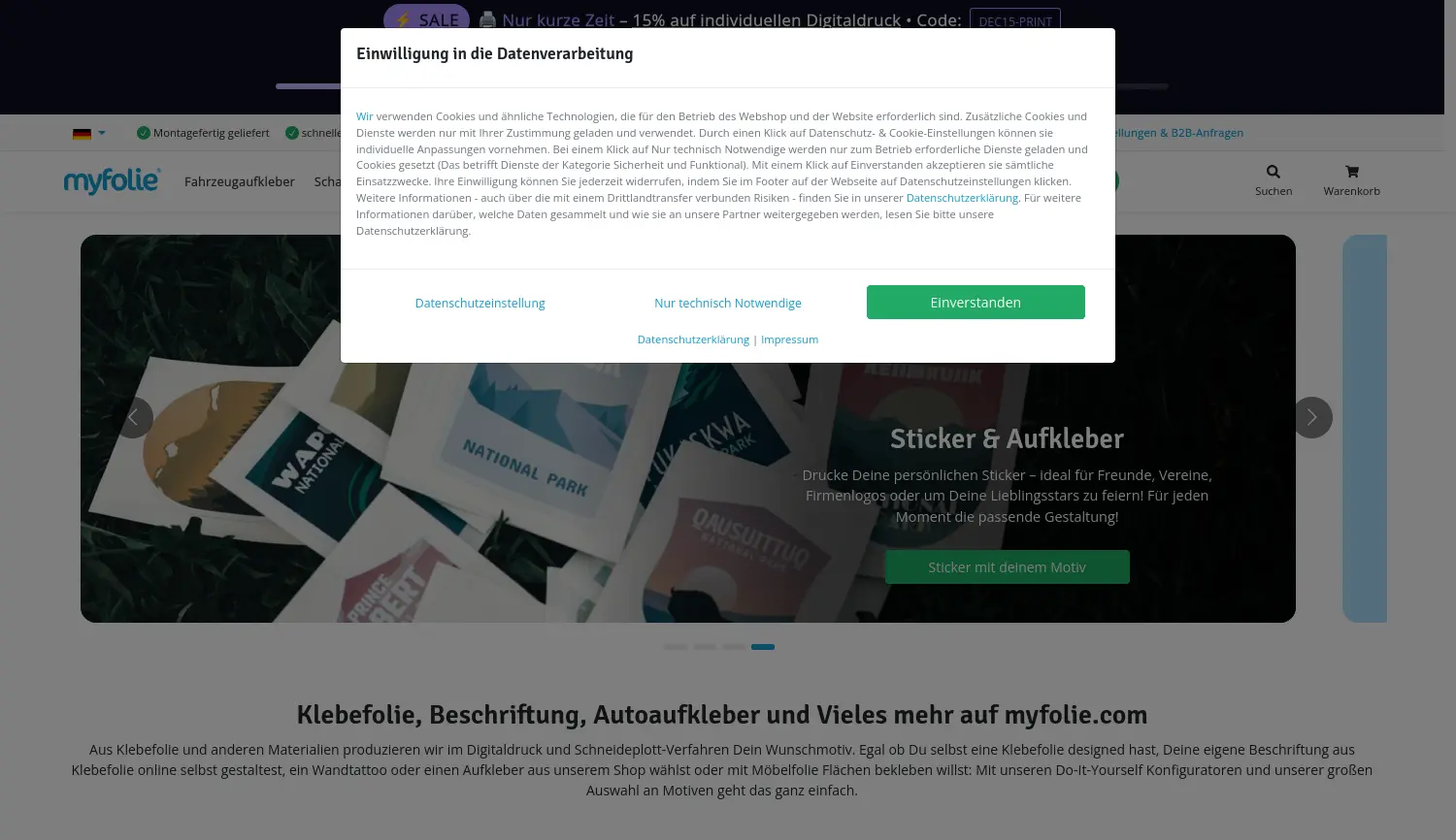 Website der Firma myfolie GmbH