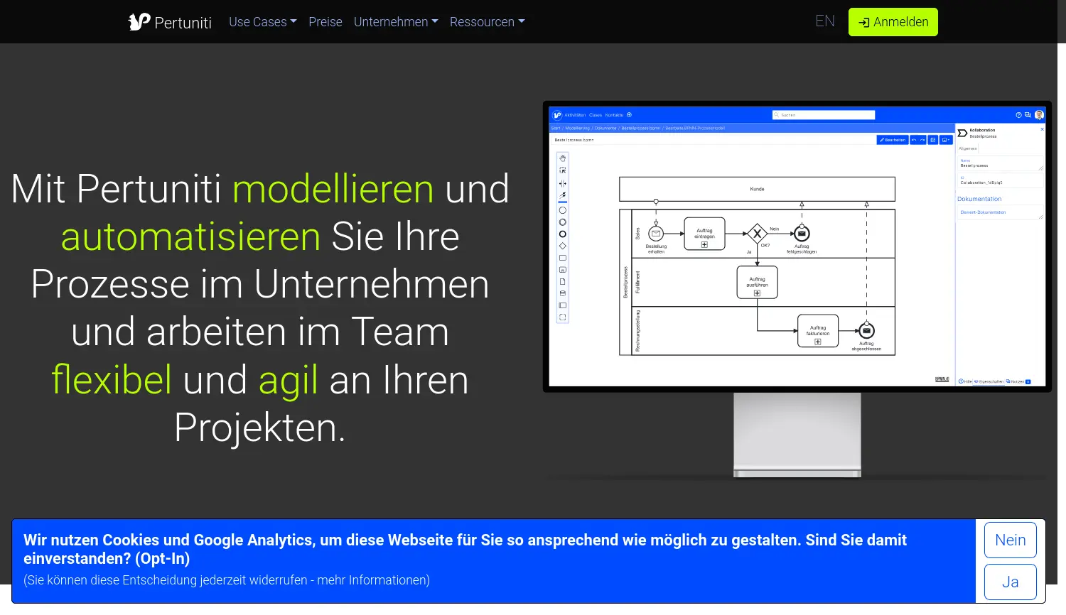 Website der Firma Pertuniti GmbH