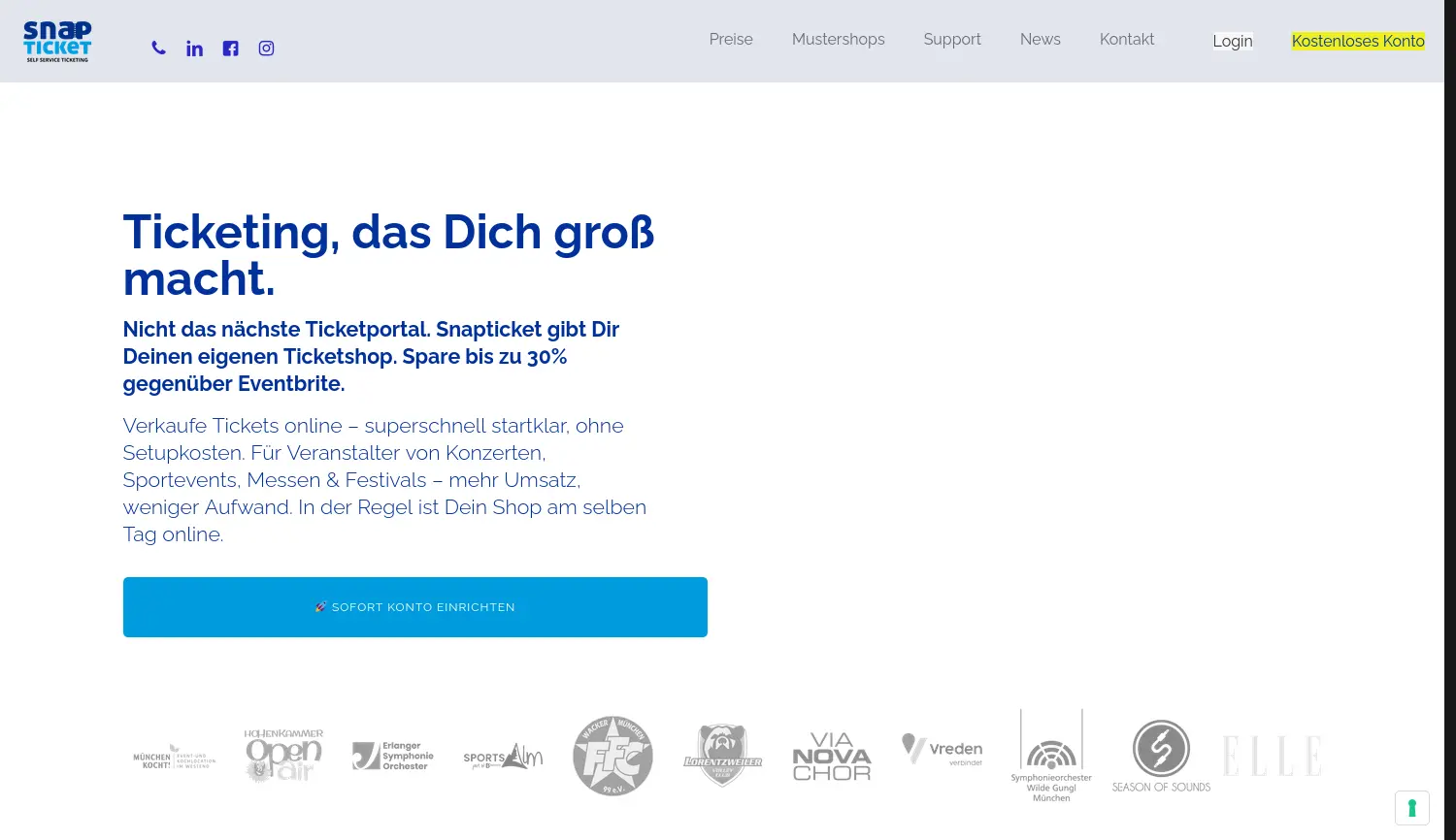 Website der Firma Snapticket GmbH