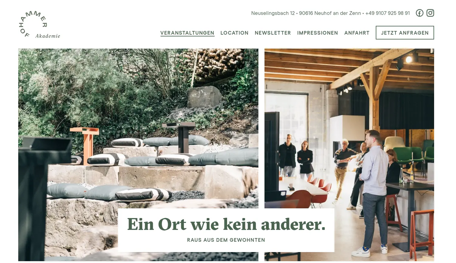 Website der Firma Hammerhof Akademie GmbH