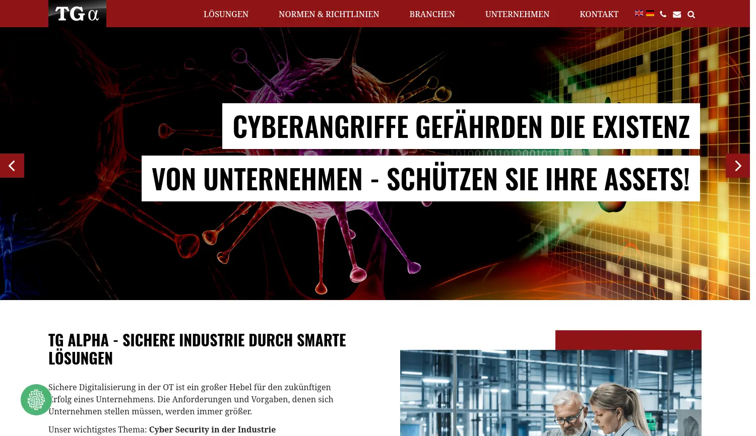 Website der Firma TG alpha GmbH