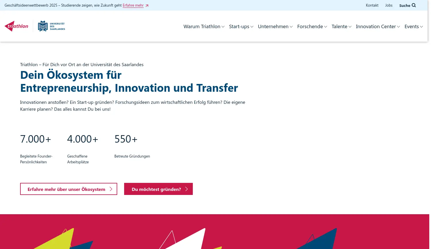Website der Firma Universität des Saarlandes Triathlon
