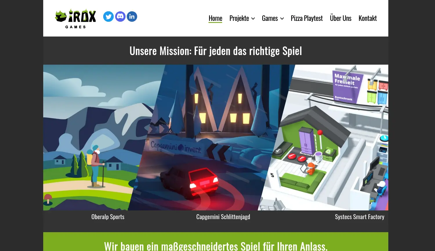 Website der Firma Irox Games UG (haftungsbeschränkt)