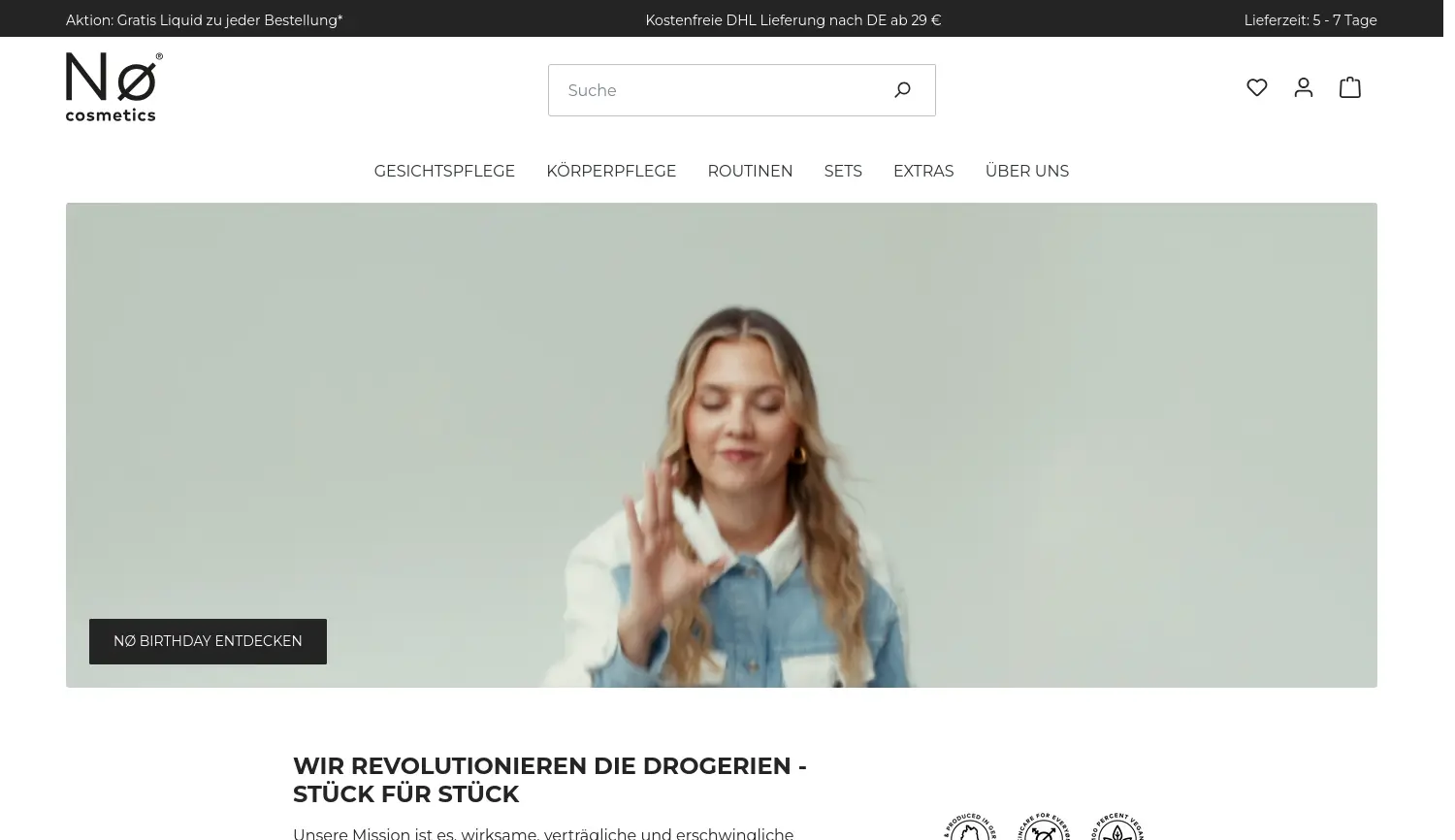 Website der Firma Nø Cosmetics