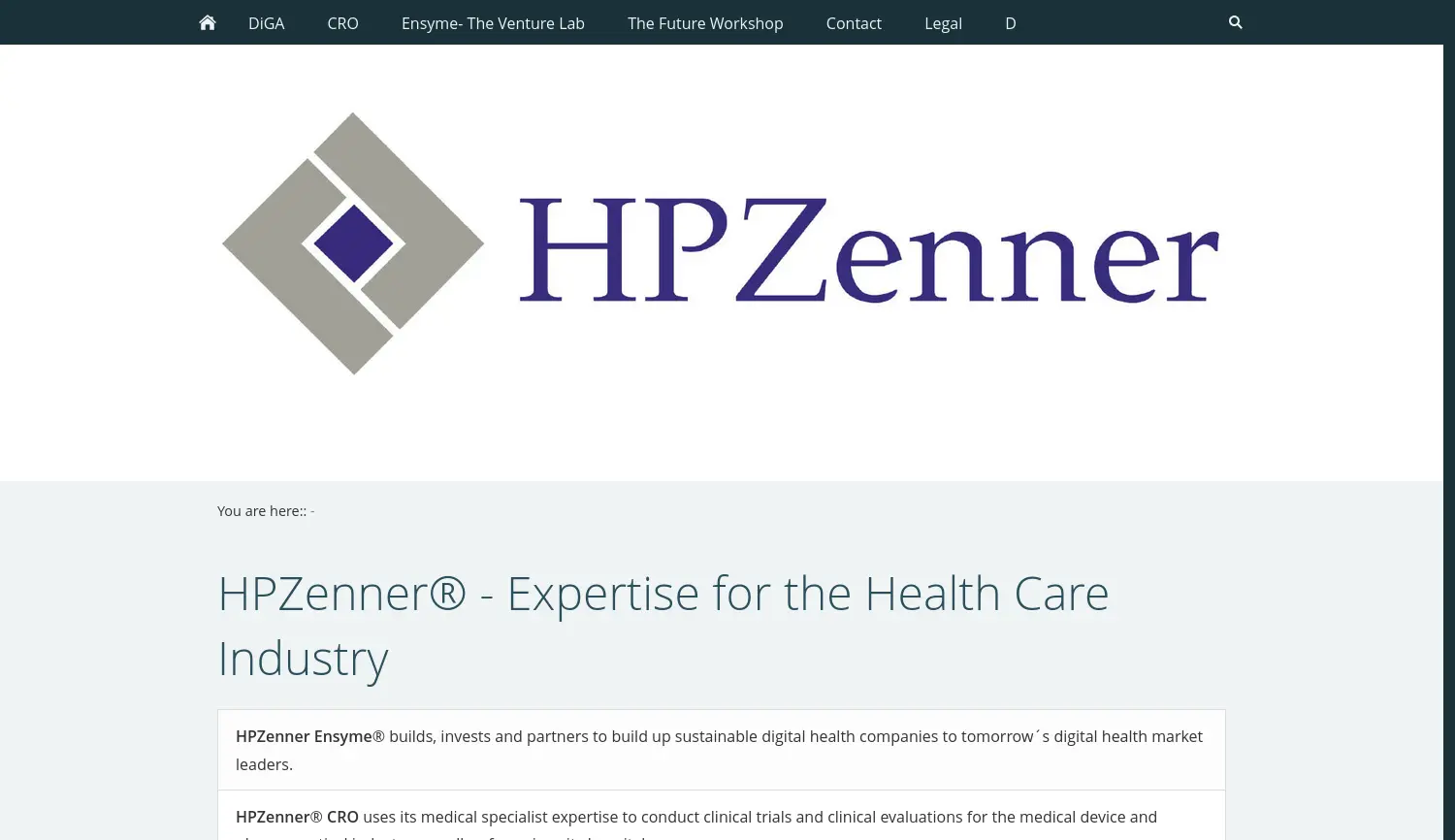 Website der Firma Prof. Dr. H.P. Zenner GmbH