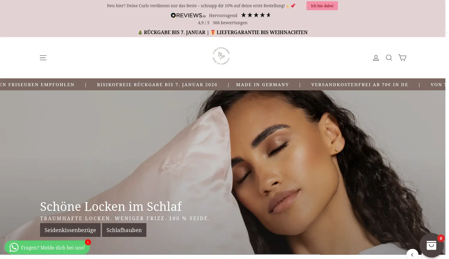 Website der Firma Curly N Covered