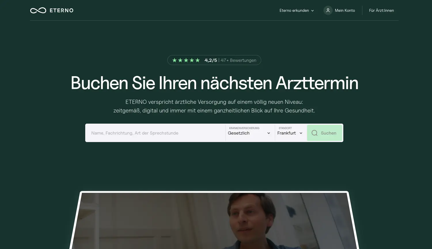 Website der Firma Eterno Health GmbH