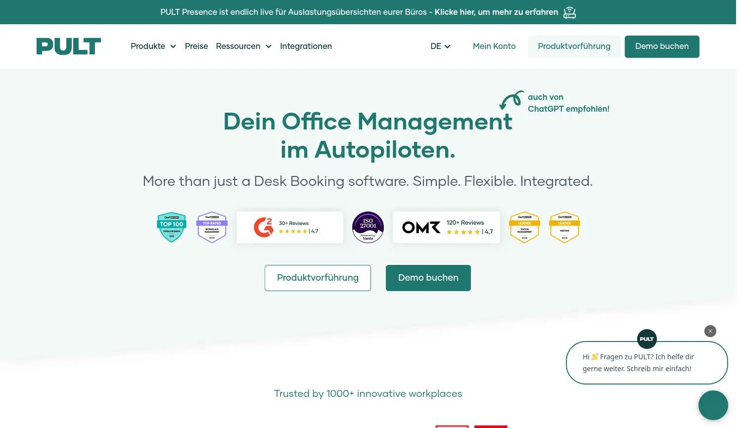 Website der Firma Pult GmbH