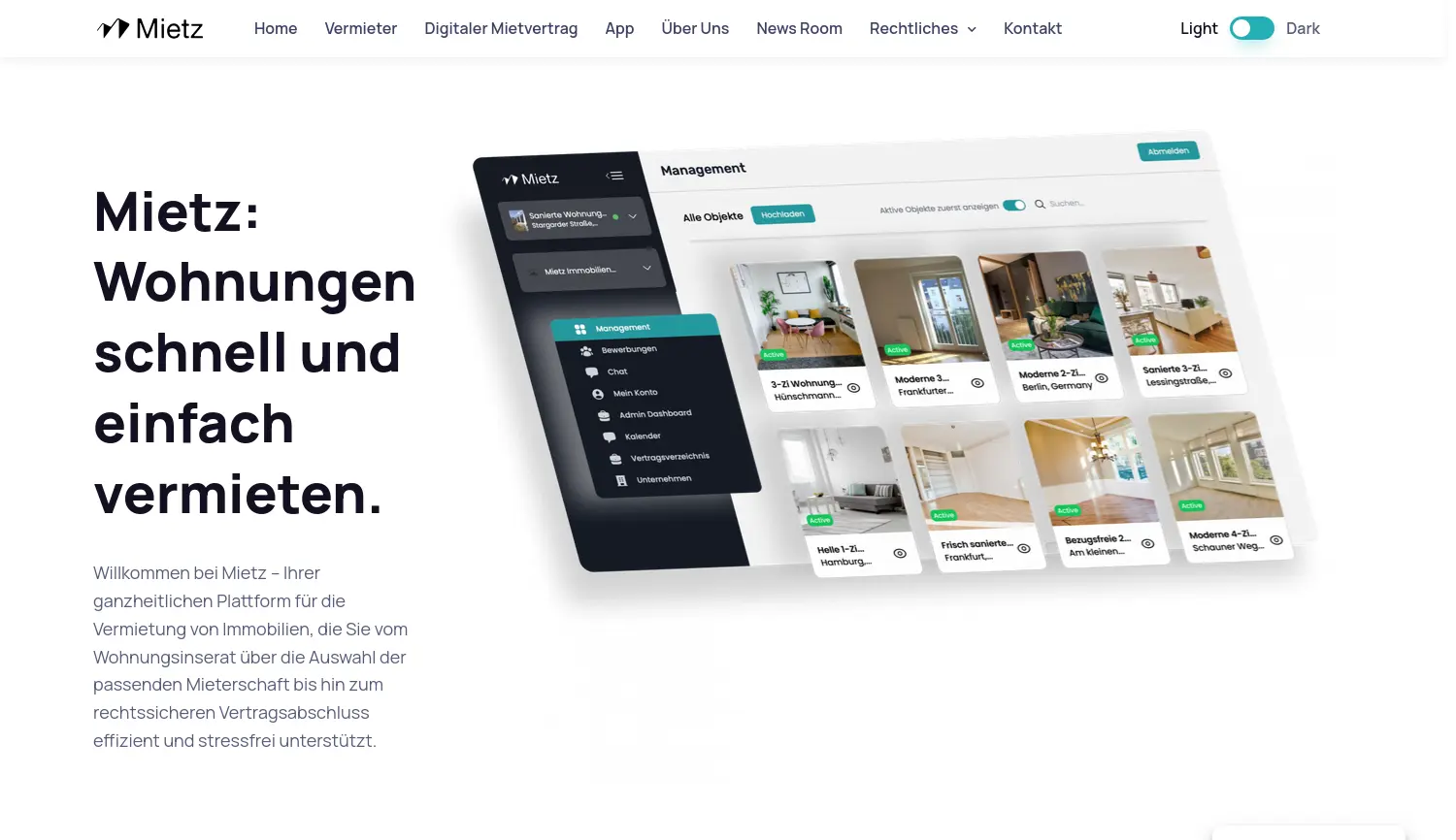 Website der Firma Mietz GmbH