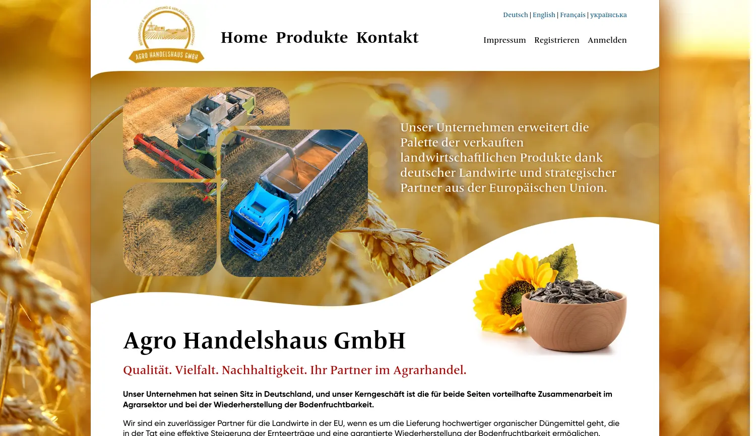 Website der Firma Agro Handelshaus GmbH